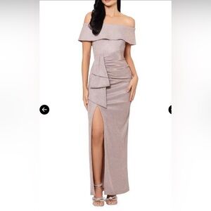 Xscape One-Shoulder Dusty Rose Evening Gown